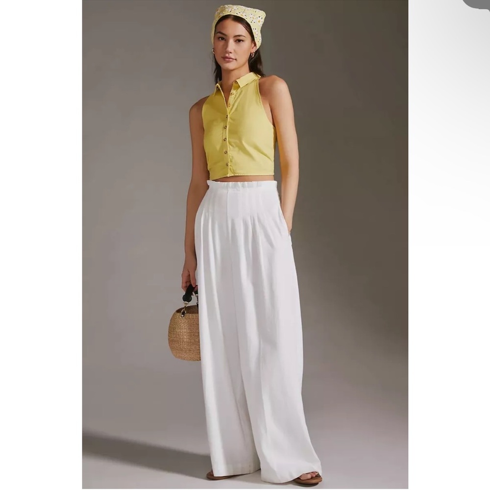 Anthropologie Yellow Sleeveless Button Up Crop Top